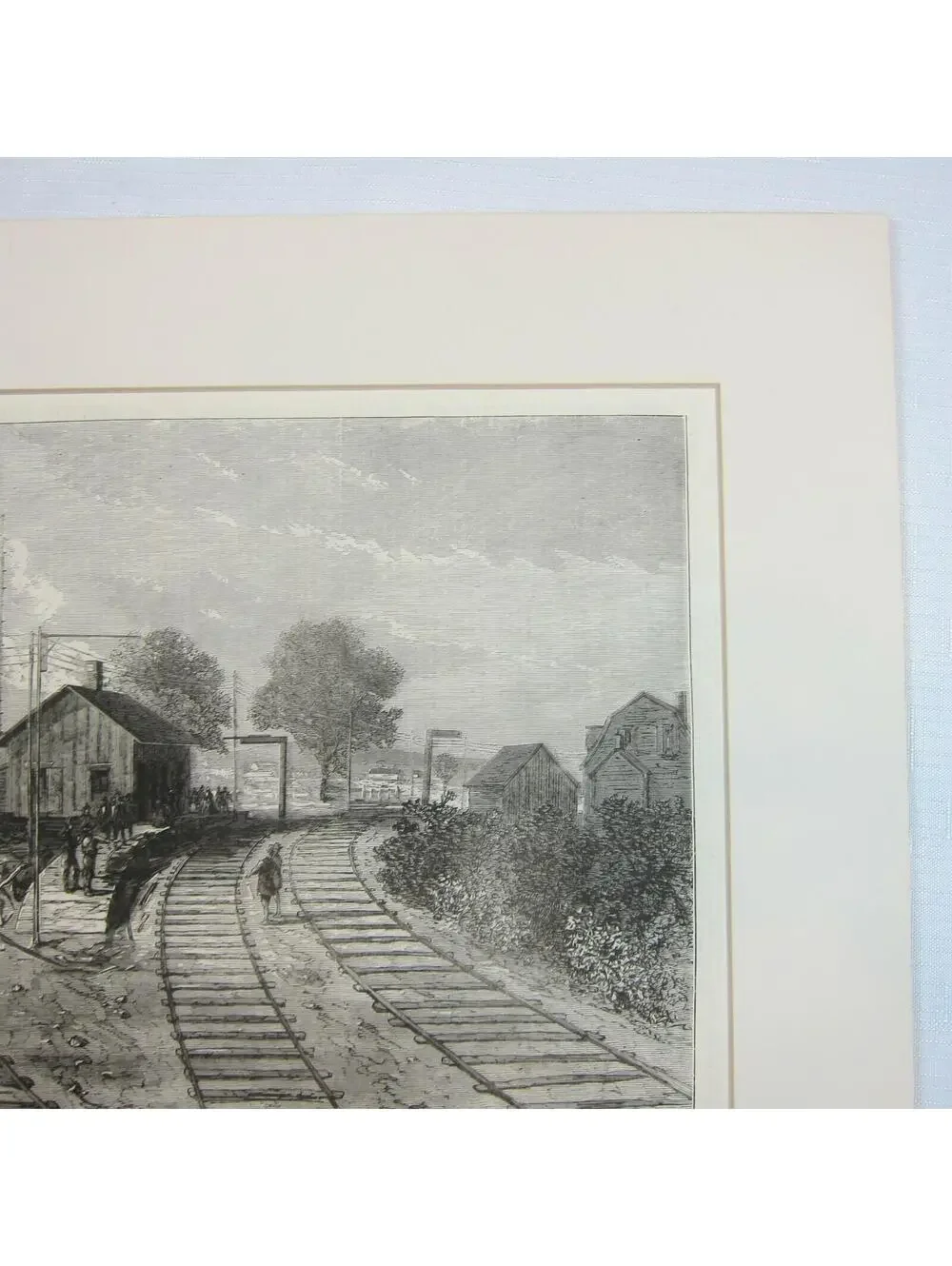 Antique 1871 Wood Engraved Print Revere Massachusetts Railroad Train Wreck Scene